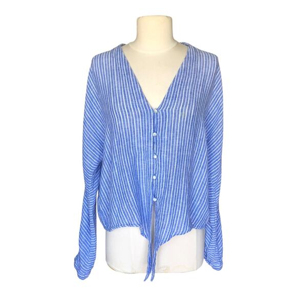 Rails Sloane Linen Blue Azure Stripe Front Tie Top Shirt Women's Size Large - Picture 2 of 14